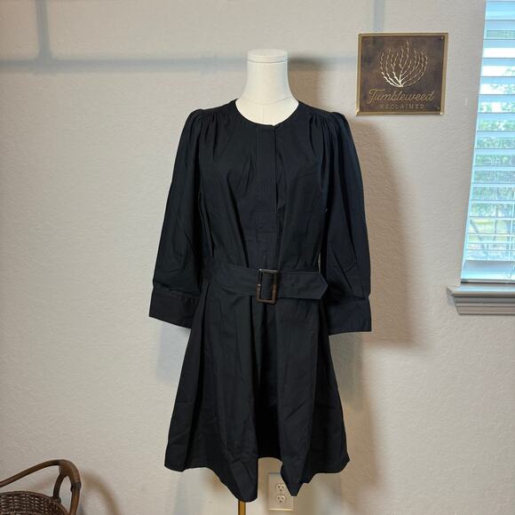 Women's Banana Republic Black Belted Waist Cotton Fit and Flare Dress Size S NEW - Picture 3 of 12
